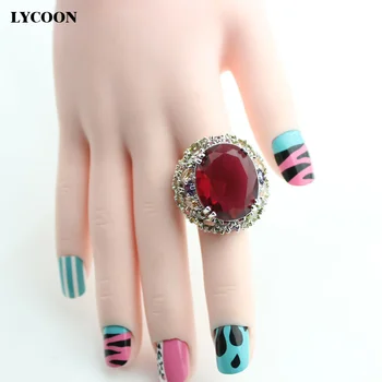 LYCOON Naujausias big red Crystal žiedai, elegantiška karalienės Žiedą, sidabro padengtą prabanga spalvinga kubinis Cirkonis šakės nustatymas moterims