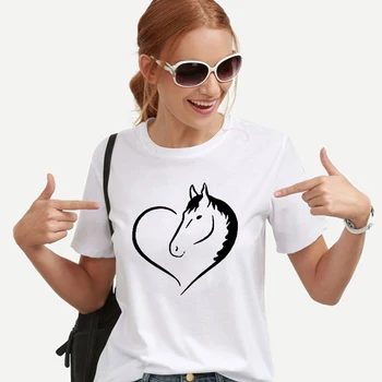 Lūs Los Harajuku Marškinėliai Moterims Vasaros trumpomis Rankovėmis Atsitiktinis Balta Tshirts Arklių Spausdinti Animaciją Moterų marškinėliai Mergaitėms, Drabužiai