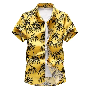 M-7XL Atsitiktinis Shirt Mens Vasaros Marškinėliai Naujas Mados Kokoso Medžio Spausdinti Trumpas Rankovės Marškinėliai Mens Plius Dydžio Havajų Paplūdimys Marškinėliai