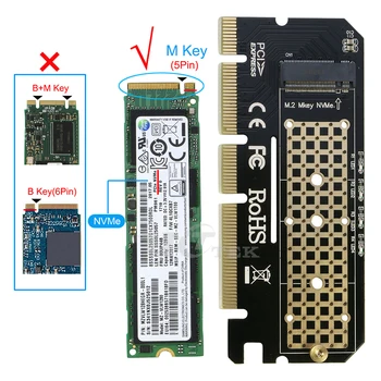 M2 NVMe SSD Su PCI-e 4x/8x/16x Kortelės Adapteris, skirtas M. 2 NVME PCI-e Klavišą M 2230/2242/2260/2280 SSD su Heatsink