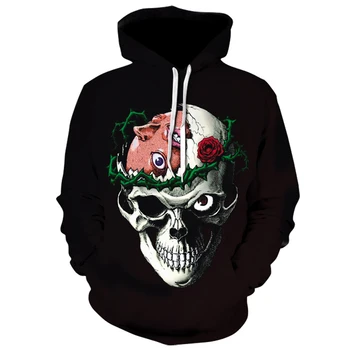 Mada 2019 raudona kaukolė hoodies 3d spausdinimo juokinga hoodie Palaidinukė Hip-Hop žmogus, didelio dydžio, Rudens, Žiemos Kokybės Streetwear 4XL 5XL