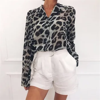 Mada Moterims ilgomis Rankovėmis Leopard Palaidinė V-kaklo Marškinėliai, Ponios OLIS Šalies Viršuje Dames Streetwear Blusas Femininas Elegantiškas Plius Dydis