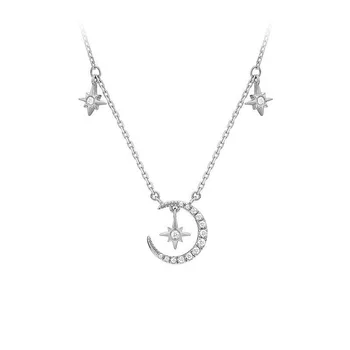 Madinga 925 Sterlingas Sidabro Diamond Star Mėnulis Karoliai AAA Cirkonis Pakabukas Moterų Fine Jewelry Vestuves Dovana