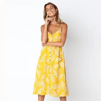 Mados 2020 metų vasaros seksuali suknelė atvira nugara MIDI sijonas Bohemijos dot juostele Gėlių Paplūdimio sijonas moterų atsitiktinis retro mygtuką suknelė