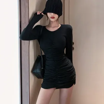 Mados Aukštos Juosmens Ilgomis Rankovėmis Apvalkalą Mini Suknelė Seksualus Bodycorn Naktinis Klubas Vasarą Korėjos Stiliaus Suknelės