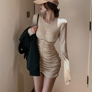 Mados Aukštos Juosmens Ilgomis Rankovėmis Apvalkalą Mini Suknelė Seksualus Bodycorn Naktinis Klubas Vasarą Korėjos Stiliaus Suknelės