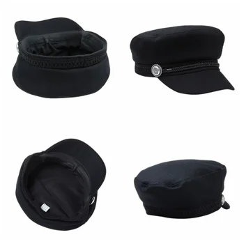 Mados black Hat žieminė Kepurė Vilnos Skrybėlę Moterų Mygtuką Bžūp Atsitiktinis Gatvės drabužiai virvę butas Bžūp Elegantiškas, Kietas Rudenį
