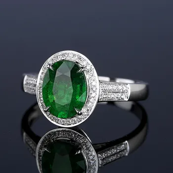 Mados derliaus ovalo formos žalios krištolas, smaragdas brangakmenių, deimantų žiedai moterims baltojo aukso, sidabro spalvų papuošalai bijoux bague dovanos