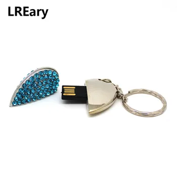 Mados Juvelyrikos, metalo, kristalų meilė Širdies USB Flash Drive, brangakmenių 32GB/64GB pen ratai pendrive 4GB/8GB/16GB memory stick