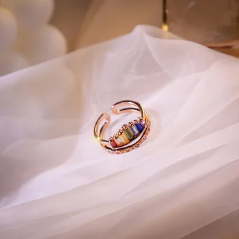 Mados Karūna Crystal Rainbow Atidaryti Žiedai Geometrijos Vestuvės Vestuvinis Žiedas Moterims Šalis Žiedas Dovana Žavesio Kalnų Krištolas Papuošalai