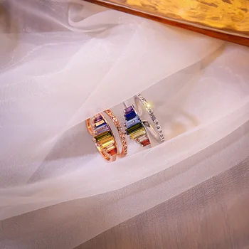 Mados Karūna Crystal Rainbow Atidaryti Žiedai Geometrijos Vestuvės Vestuvinis Žiedas Moterims Šalis Žiedas Dovana Žavesio Kalnų Krištolas Papuošalai
