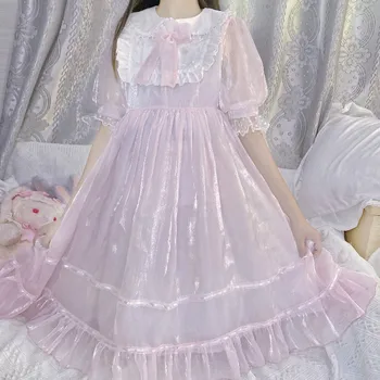 Mados Kawaii Drabužiai Mergaitėms, Rausvos spalvos, Lolita Dress Saldus Princesė Dress Gotikos Japonijos Loli Drabužius Vasaros Suknelė Pasakų BL4325