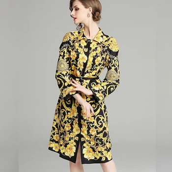 Mados kilimo ir tūpimo tako dizaineris moterų suknelė ilgomis rankovėmis retro modelio spausdinimo plisuotos suknelės ponios OLIS outwear rudenį elegantiškas Šalis Suknelė
