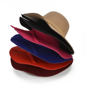 Mados moterų rudens ir žiemos lauke didelis kraštų skrybėlę korėjos versija nespalvoti paprasta top hat atsitiktinis skrybėlę asmenybės laukinių skrybėlės