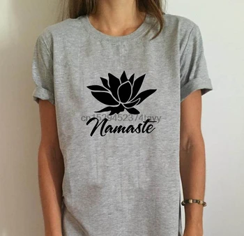 Mados NAMASTE Lotus Flower Print Moterų marškinėliai trumpomis Rankovėmis Atsitiktinis Juokinga T-shirt Femme Hipster Harajuku Marškinėliai Moterims Topai