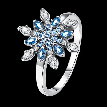 Mados Naujų sterlingų-sidabro papuošalai Klasikinis Crystalized Snaigės Žiedai Moterų 925 Sterling Silver Blue & Aišku, Kristalai Žiedas