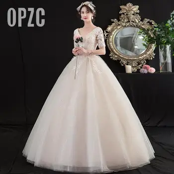 Mados paprastas Šviesos vestuvių suknelė 2019 nauja nuotaka valtis kaklo išjungti peties pusė rankovės baltos 3D prabangių prancūzijos Hepburn super fėja