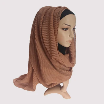 Mados plisuotos maxi klostytas hijabs šalikas elegantiška skara paprasto maxi musulmonišką hidžabą moteris raukšlių šalikai, skaros, minkštas duslintuvo 1 vnt