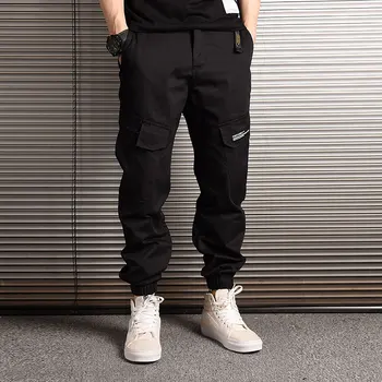 Mados Streetwear Vyrų Džinsai Laisvi, Tinka Multi Kišenės Krovinių Kelnės Japonų Hip-Hop Džinsai Vyrams Kamufliažas Karinės Poilsiu Kelnės