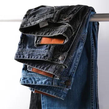 Mados Tiesūs Džinsai, vyriški Tiesiai Baggy jeans Prarasti Plius Dydis 46 48 Atsitiktinis Kelnės Rudenį, Pavasarį Džinsinio audinio Kelnės Mėlynos Juoda