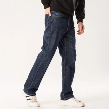 Mados Tiesūs Džinsai, vyriški Tiesiai Baggy jeans Prarasti Plius Dydis 46 48 Atsitiktinis Kelnės Rudenį, Pavasarį Džinsinio audinio Kelnės Mėlynos Juoda