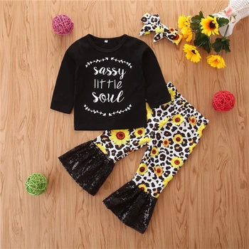 Mados Vaikų Rudens Drabužių ilgomis rankovėmis Kūdikiui Mergaičių marškinėliai Topai+Gėlių Bell dugnu Kelnės Kostiumas Vaikams Drabužių Rinkinys