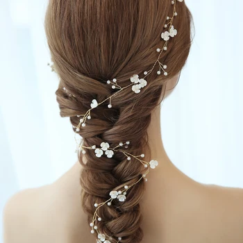 Mados Vestuvių Plaukų Aksesuarai Pearl Gėlių Ekrano Užsklandą Nuotaka Plaukų Papuošalai, Aukso Hairband Galvos Aksesuarai Moterims Apdaila
