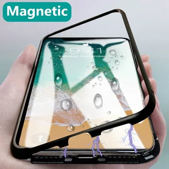 Magnetinio Adsorbcijos Telefoną Atveju Huawei P40 30 P20 Pro Lite Magnetas Telefono Korpuso Funda Grūdinto Stiklo Atgal Padengti Metalo Atveju