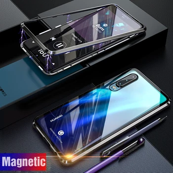 Magnetinės Metalo, Stiklo Atveju, Huawei 30 Lite Atveju P30Lite Telefono Magnetas Bamperis Stiklo Atgal Padengti Huawei P20 Lite Atveju P20Lite Pro