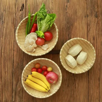 Maisto produktų laikymo krepšelis rankų darbo pirminės spalva žalia bambuko audiniai vaisių duonos laikymo dėklas patalpų virtuvės baldų aksesuarai