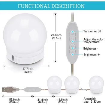Makiažas Tuštybės Veidrodis LED Lemputės Komplektą USB Įkrovimo lizdas Kosmetikos Apšviesta Lemputės, Reguliuojamas, Kad iki Veidrodėliai Ryškumas šviesos