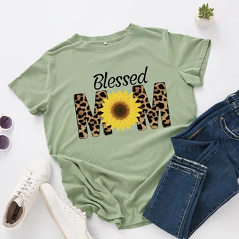MAMA Leopardas Spausdinti Medvilnės trumparankoviai moteriški marškinėliai Atsitiktinis Minkštas Moterų marškinėliai 2020 Naujas Moterų Plius Dydis Moteris Viršuje