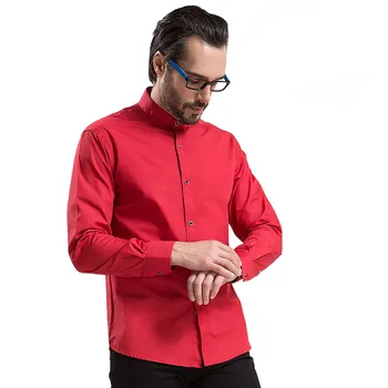 Mandarinų Apykaklės vyriški Marškiniai ilgomis rankovėmis Dizaineris Marškinėliai Kinų Stiliaus Stovėti Apykaklės Suknelė Verslo Balta Raudona Viršūnes Camisas Hombre