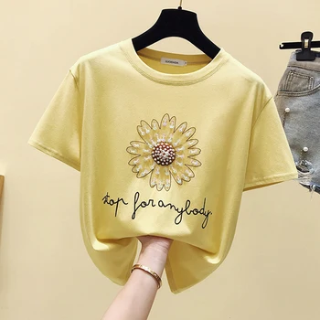 Marškinėliai Moterims Duobute Medvilnės 2020 Metų Vasaros Viršūnes Spausdinti Marškinėlius Moterų Marškinėliai Moteris Korėjos Stiliaus Vyriški Drabužiai, Marškinėliai, Femme