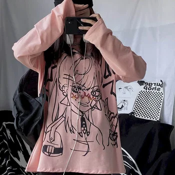 Marškinėliai moteriška rudens super gaisro cec naujas Harajuku bf stiliaus grafiti animacija spausdinimo prarasti ilgomis rankovėmis T-shirt moteris studentų