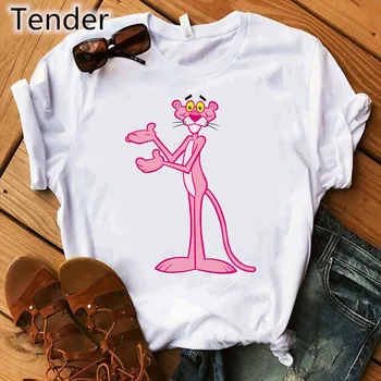 Marškinėlius Pink Panther Grafinis T-Shirt moterims, juokingi t marškinėliai Ulzzang Pankų drabužių viršūnes moterų gyvūnų spausdinti marškinėlius Vasaros plius dydis