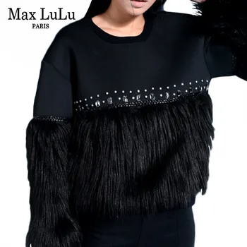 Max LuLu Mados Korėjos Stiliaus Ponios Rudenį Kailio Streetwear Moterų Deimantų Kratinys Hoodies Derliaus Tracksuit Šilti Megztiniai