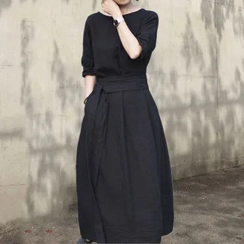 Maxi Boho Suknelė 2020 M. Pavasarį Korėjos Stiliaus Kieta Moteris Kelio Partijos Juoda Suknelė Medvilnės Skalbiniai A-Line Vestido Japonijos Mergaičių Suknelės