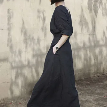 Maxi Boho Suknelė 2020 M. Pavasarį Korėjos Stiliaus Kieta Moteris Kelio Partijos Juoda Suknelė Medvilnės Skalbiniai A-Line Vestido Japonijos Mergaičių Suknelės