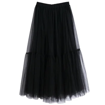 Maxi Ilgas 90cm Tiulio Sijonas Steampunk Black, Gothic Plisuotos Tutu Sijonai Moterų Derliaus Mergina lange rok jupes falda