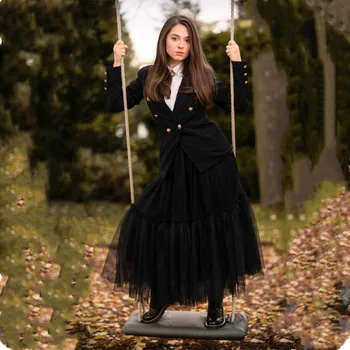 Maxi Ilgas 90cm Tiulio Sijonas Steampunk Black, Gothic Plisuotos Tutu Sijonai Moterų Derliaus Mergina lange rok jupes falda
