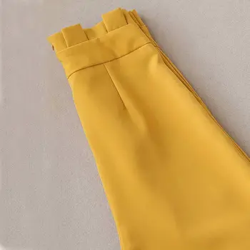 MAZEROUT elegantiškas Ruffles Marškiniai, Kostiumas Moterims kelnes varčias kišenės užtrauktukas skristi kietos ponios streetwear elegantiškos kelnės Aukštu Juosmeniu Slim