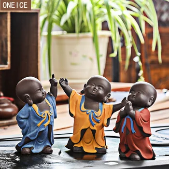 Mažas vienuolis Budos statula, skulptūra, violetinės, smėlio namų puošybai intymių reikmenų statula turėtojas arbatos pet arbatos apdaila