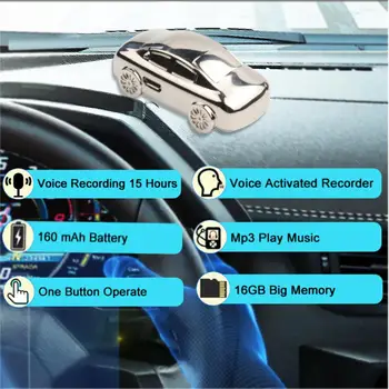 Mažų Automobilių 16GB Balso Aktyvuota Diktofonas Vienas Mygtukas Skaitmeninis Diktofonas su Ausinių MP3 Grotuvas, Muzikos Paskaita Susitikime
