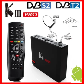 MECOOL KIII PRO, DVB-T2, DVB-S2, DVB-C Android 7.1 TV Box 3 GB 16GB Amlogic S912 Octa Core Wifi 4K Combo NEWCAMD Biss raktas PowerVU