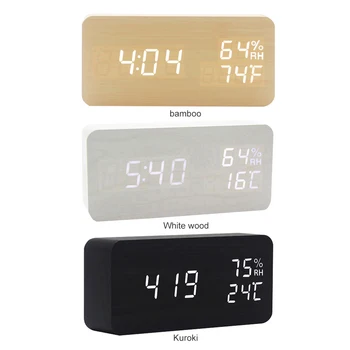 Medienos Despertador Elektroninių Darbalaukio Laikrodžius, Stalo Dekoras LED Mediniai Žadintuvas Žiūrėti Lentelėje Balso Kontrolės Skaitmeninis