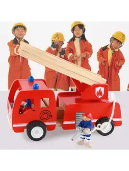 Mediniai gaisrinė mašina su Gaisrininkų Žaisti Pav Spalvinga Playset Vaikams, Vaikų Apsimesti Žaisti Žaislas
