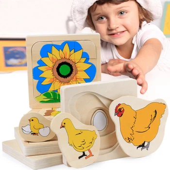Mediniai Montessori Ugdymo Įspūdį Žaislai Vaikams Multi-layer Augimo Procesą Cartoon Pjūklelis Vištienos Auga Mokymosi Žaislas
