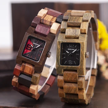 Mediniai Ponios Laikrodžiai Moterims Medienos Žiūrėti BOBO PAUKŠČIŲ Bambuko Laikrodis Kvarcinis Aikštėje Medienos dėžė Mergina dovana