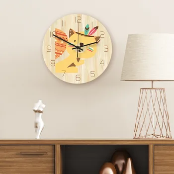 Medinis Sieninis Laikrodis Animacinių filmų Indijos Mielas Fox Spausdinti Sieniniai Laikrodžiai Dekoro Šiuolaikinės Mados Sieninis Laikrodis vaiko Miegamąjį Kambarį Namuose Deco